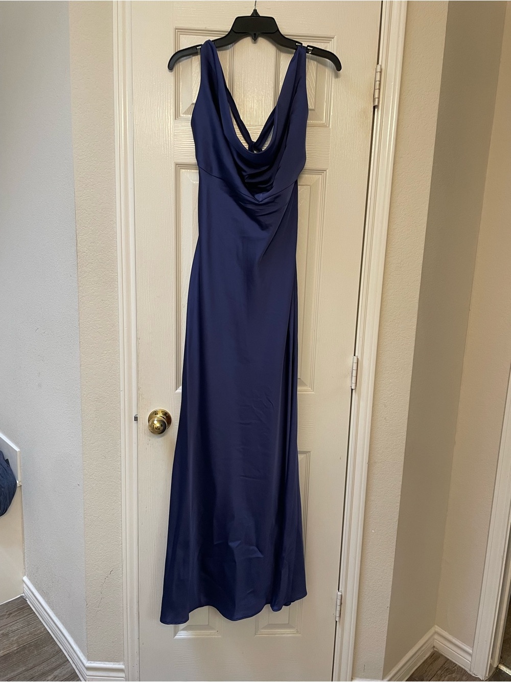 Cowl Neck Navy Prom Gown